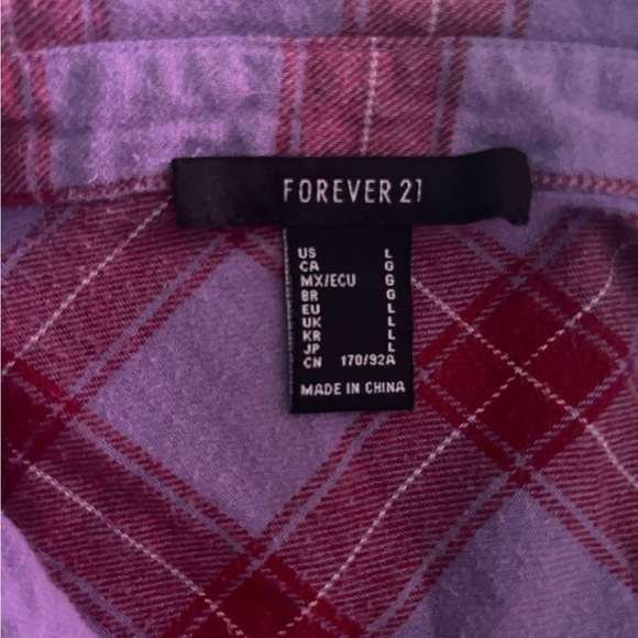 FOREVER 21 purple and red flannel button down collar shirt - Picture 5 of 6